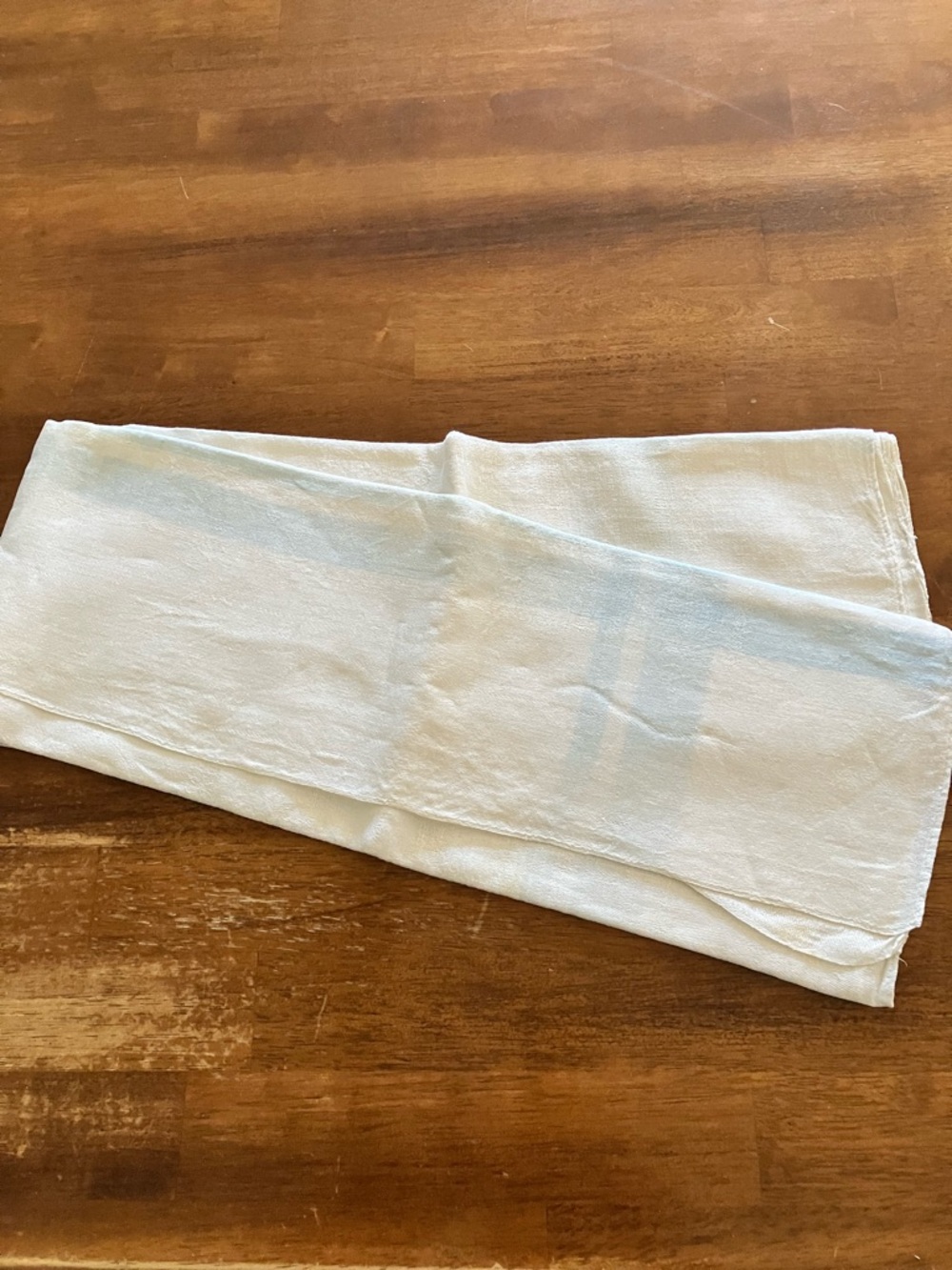 36” Square White and Light Blue Vintage Tablecloth